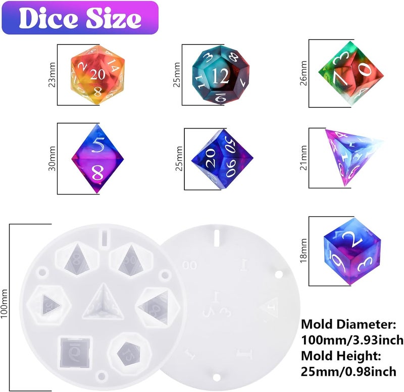 KISREL Dice Resin Molds, DND Dice Set and Organizer Box Epoxy Resin Mold with 7 Standard Stereoscopic Dice Cavities, Silicone Molds for Resin, DND Dice Set Making Kit, Table Board Game - Image 2